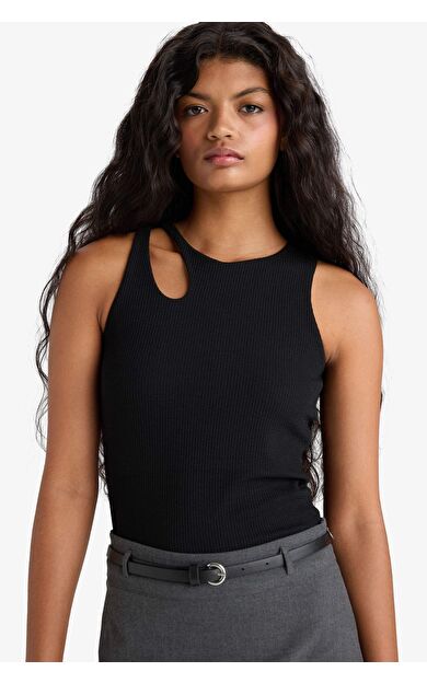 Slim Fit Dar Kesim Bisiklet Yaka Fitilli Kaşkorse Atlet A3422AX25AUBK81