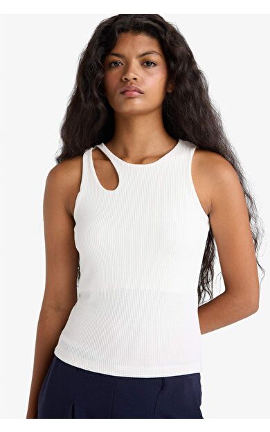 Slim Fit Dar Kesim Bisiklet Yaka Fitilli Kaşkorse Atlet A3422AX25AUER105