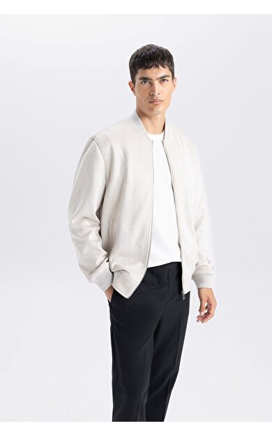 DeFacto Slim Fit Süet Bomber Mont Ceket Dar Kesim Kolej Yaka Fermuarlı Çift Cepli Mevsimlik Hafif A3866AX25SPBG106