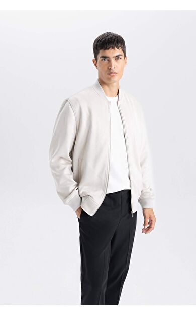 DeFacto Slim Fit Süet Bomber Mont Ceket Dar Kesim Kolej Yaka Fermuarlı Çift Cepli Mevsimlik Hafif A3866AX25SPBG106