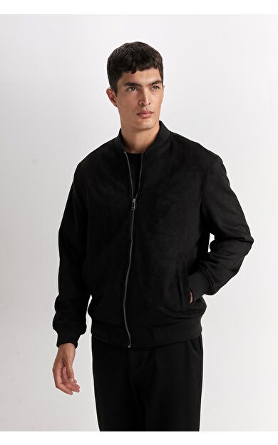 DeFacto Slim Fit Süet Bomber Mont Ceket Dar Kesim Kolej Yaka Fermuarlı Çift Cepli Mevsimlik Hafif A3866AX25SPBK27