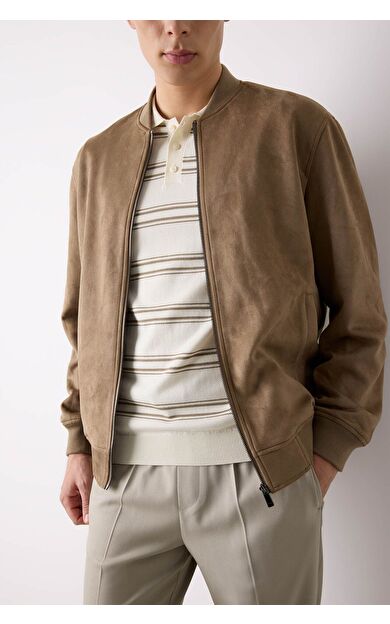 DeFacto Slim Fit Süet Bomber Mont Ceket Dar Kesim Kolej Yaka Fermuarlı Çift Cepli Mevsimlik Hafif A3866AX25SPBN297