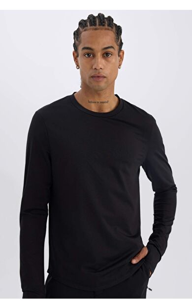 DeFactoFit Slim Fit Dar Kesim Bisiklet Yaka Sporcu Uzun Kollu Tişört