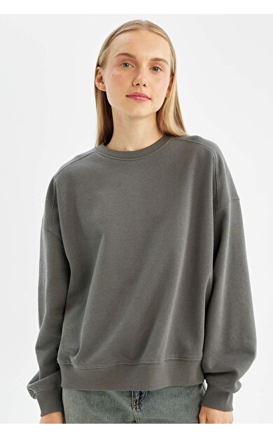 DeFacto Coool Oversize Fit Bisiklet Yaka Kalın Kumaş Sweatshirt A4177AX24WNGR449