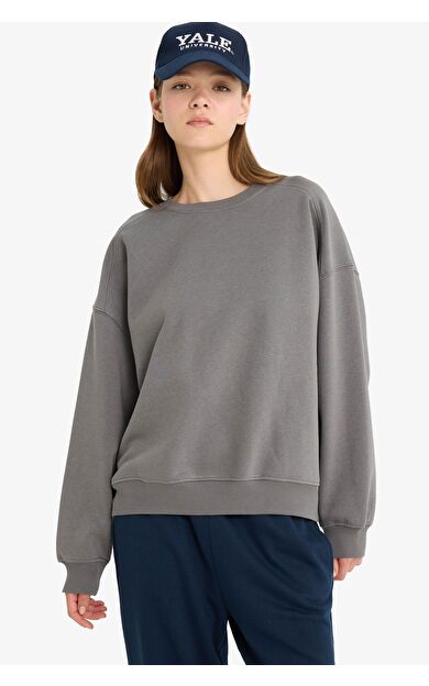 DeFacto Coool Oversize Geniş Kalıp Bisiklet Yaka Basic Düz Sweatshirt