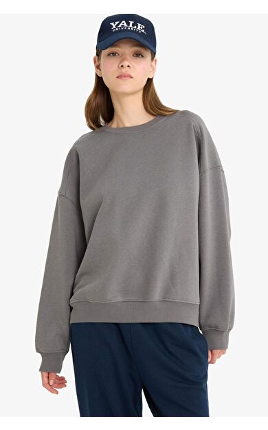 Coool Oversize Geniş Kalıp Bisiklet Yaka Basic Düz Sweatshirt