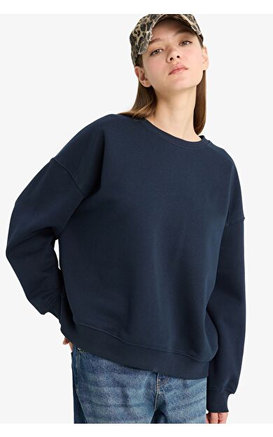 DeFacto Coool Oversize Geniş Kalıp Bisiklet Yaka Kalın Kumaş Sweatshirt