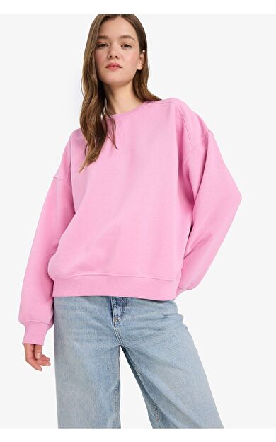 DeFacto Coool Oversize Geniş Kalıp Bisiklet Yaka Kalın Kumaş Sweatshirt