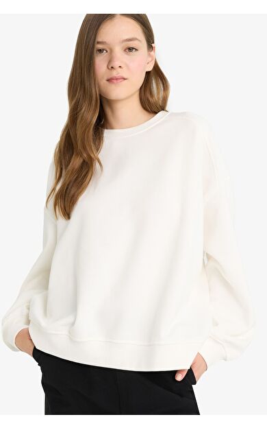 DeFacto Coool Oversize Geniş Kalıp Bisiklet Yaka Kalın Kumaş Sweatshirt