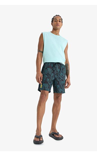 DeFactoFit Regular Fit Baskılı Esnek Dokulu Kısa Boy Sporcu Deniz Şortu