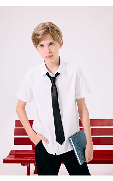 DeFacto Erkek Çocuk Okula Dönüş Regular Fit Polo Yaka Poplin Kısa Kollu Gömlek