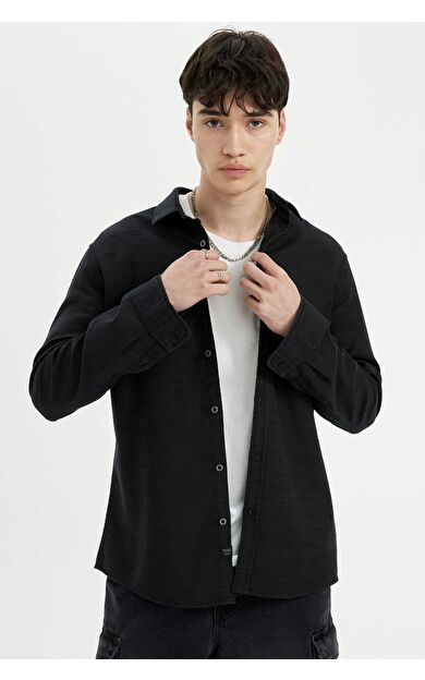 DeFacto Slim Fit Pamuklu Uzun Kollu Gömlek A4644AX24AUBK81