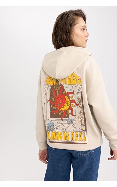 DeFacto Oversize Fit Kapüşonlu Kalın Kumaş Sweatshirt