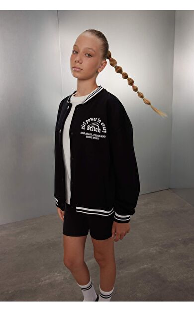 DeFactoFit Kız Çocuk Kolej Yaka Kalın Kumaş İçi Yumuşak Tüylü Bomber Hırka