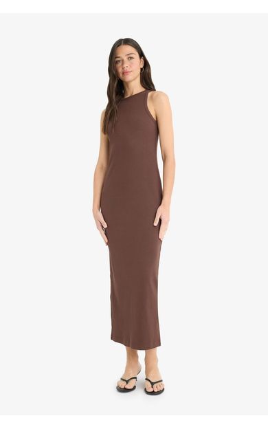 DeFacto Bodycon Vücudu Saran Halter Yaka Fitilli Kaşkorse Kolsuz Maxi Elbise