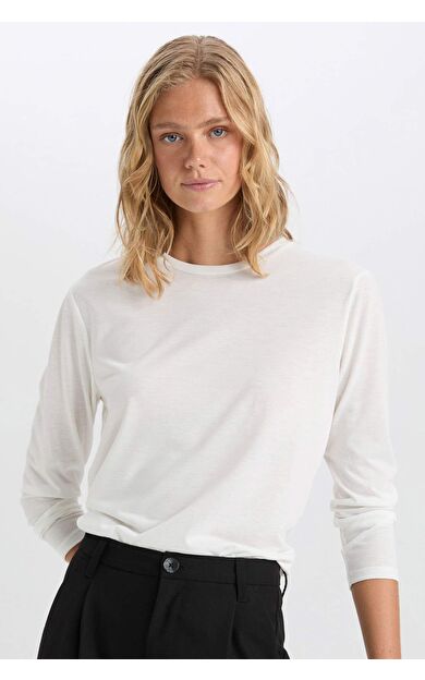 DeFacto Regular Fit Bisiklet Yaka Çizgili Casual Uzun Kollu Tişört A5028AX24WNER105