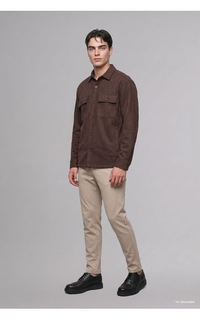 DeFacto Regular Fit Polo Yaka Cepli Süet Gömlek Ceket