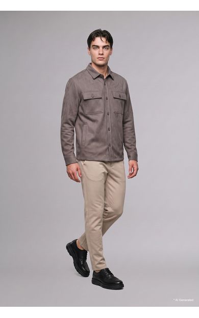 DeFacto Regular Fit Polo Yaka Cepli Süet Gömlek Ceket