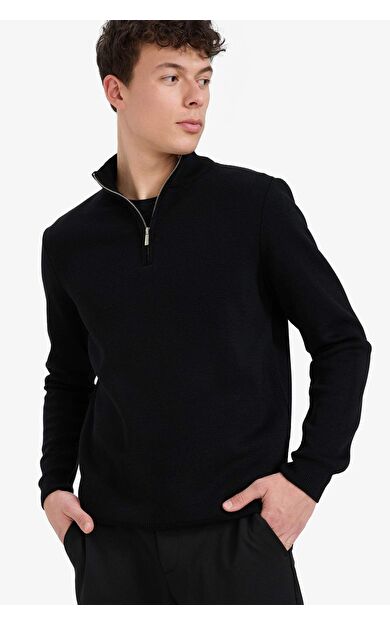 DeFacto Standart Fit Yarım Fermuarlı Triko Kazak A5184AX25AUBK27