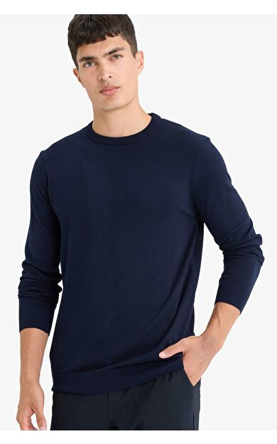 DeFacto Regular Fit Bisiklet Yaka Basic Düz Premium Triko Kazak