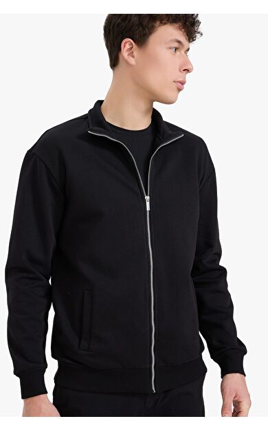 DeFacto Comfort Fit Dik Yaka İçi Yumuşak Tüylü Kalın Sweatshirt Kumaşı Hırka