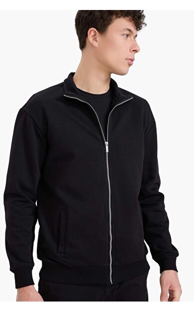 DeFacto Comfort Fit Dik Yaka İçi Yumuşak Tüylü Kalın Sweatshirt Kumaşı Hırka