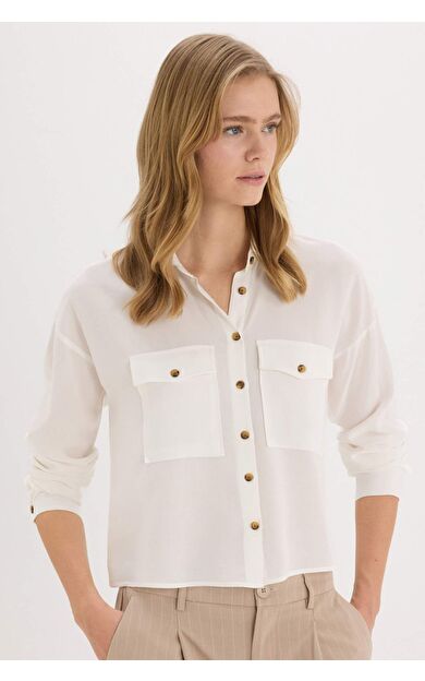 DeFacto Regular Fit Gömlek Yaka Viskon Uzun Kollu Gömlek A5380AX25SPWT32