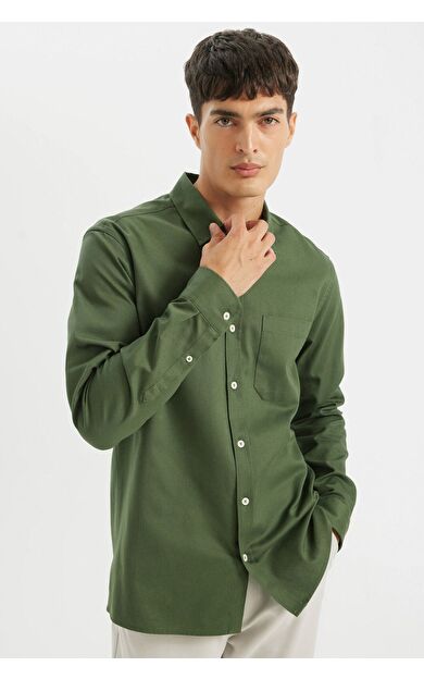 DeFacto DeFactoFit Regular Fit Polo Yaka Gabardin Uzun Kollu Gömlek A5383AX24AUGN900