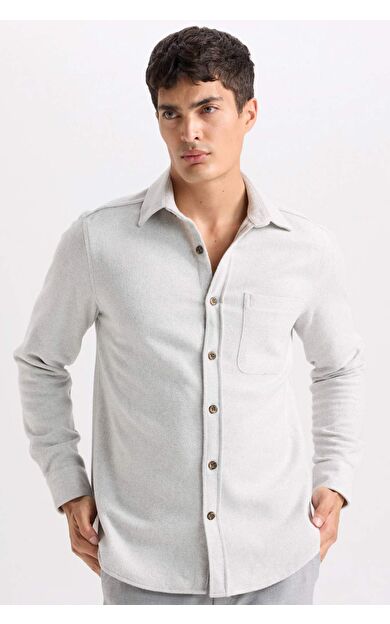 DeFacto Regular Fit Oduncu Cep Detaylı Basic Düz Uzun Kollu Gömlek