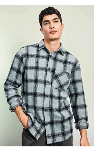 DeFacto Regular Fit Polo Yaka Kareli Oduncu Uzun Kollu Gömlek A5517AX23AUGN1102