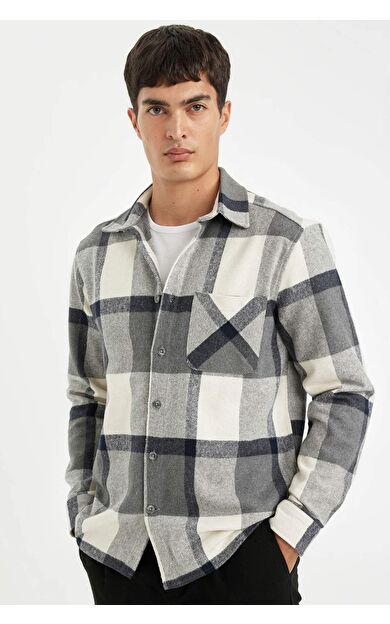 DeFacto Regular Fit Polo Yaka Kareli Oduncu Uzun Kollu Gömlek A5553AX24AUGR210