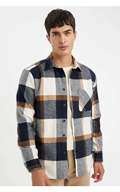 DeFacto Regular Fit Polo Yaka Kareli Oduncu Uzun Kollu Gömlek A5553AX24AUNV64