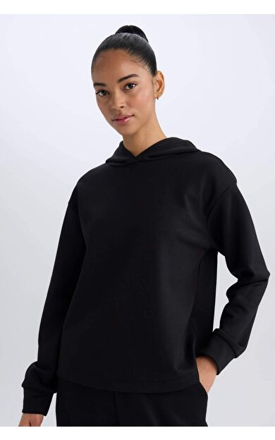 DeFactoFit Standart Fit Kapüşonlu Skuba Dalgıç Sporcu Basic Sweatshirt