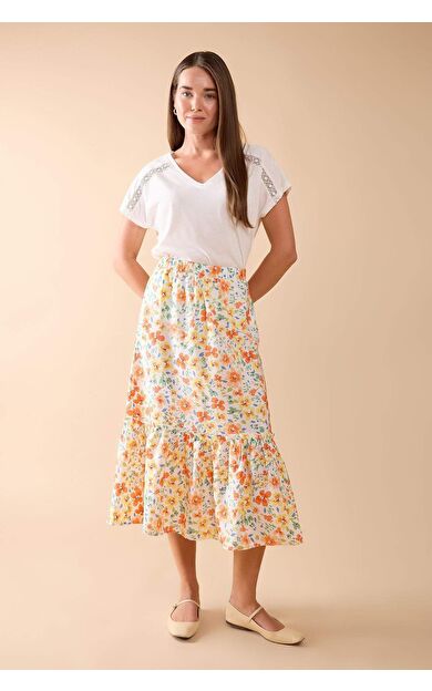 Desenli A Kesim Midi Etek