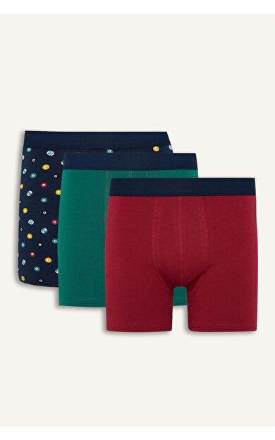 DeFacto Regular Fıt Desenli 3'lü Boxer Bordo