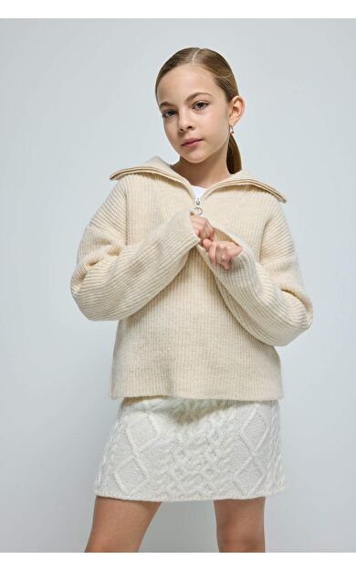 DeFacto Kız Çocuk Regular Fit Fermuarlı Dik Yaka Kazak