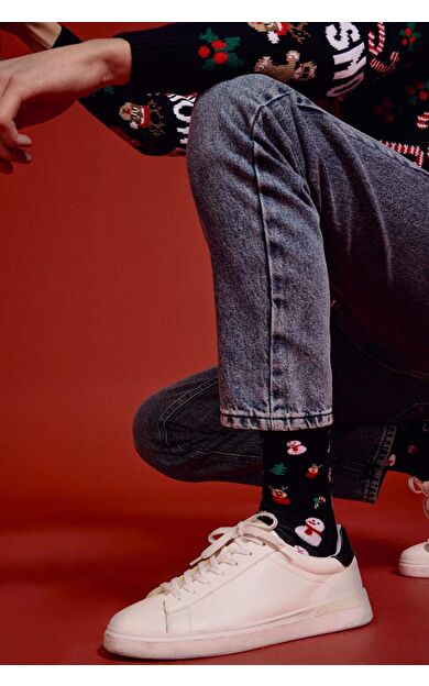 DeFacto Erkek Yılbaşı Temalı 2'li Pamuklu Uzun Çorap