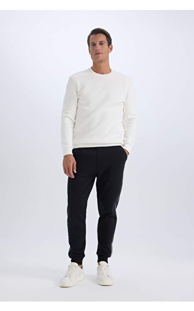 DeFacto Regular Fit Beli Bağcıklı Lastikli Paça Cepli Basic Düz Kalın Jogger Eşofman Altı