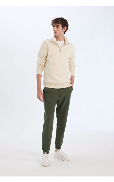 DeFacto Regular Fit Beli Bağcıklı Lastikli Paça Cepli Basic Düz Kalın Jogger Eşofman Altı