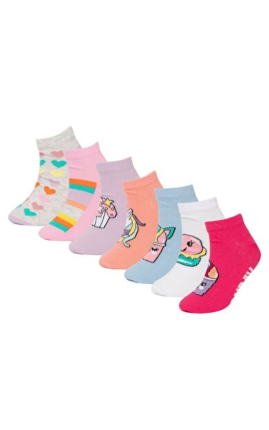 DeFacto Kız Çocuk Unicorn Desenli 7'li Pamuklu Patik Çorap