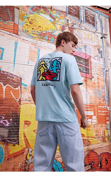 DeFacto Keith Haring Comfort Fit Bisiklet Yaka Baskılı Tişört