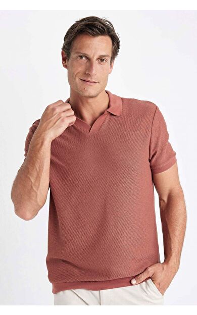 DeFactoFit Regular Fit Kısa Kollu Örgü Görünümlü Polo Tişört