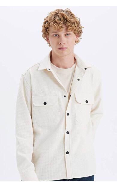 DeFacto Relax Fit Düğmeli Gömlek Yaka Cepli Uzun Kollu Gömlek