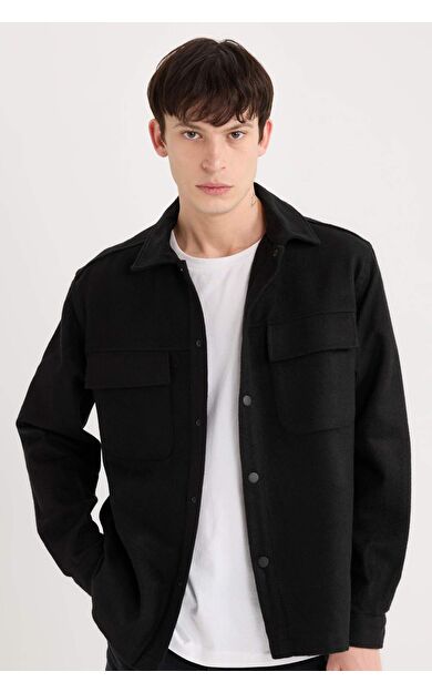 DeFacto Relax Fit Oduncu Basic Düz Uzun Kollu Gömlek Ceket A6876AX24AUBK81
