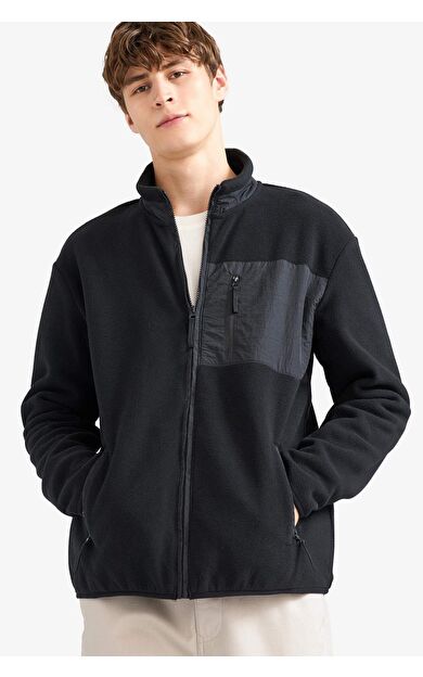 Regular Fit Dik Yaka Fermuarlı Polar Hırka