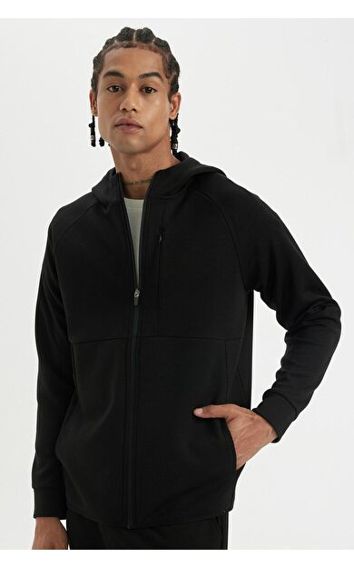 DeFacto DeFactoFit Slim Fit Fermuarlı Skuba Dalgıç Kumaş Hırka A6956AX24AUBK81