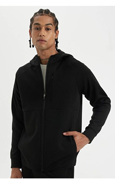 DeFacto DeFactoFit Slim Fit Fermuarlı Skuba Dalgıç Kumaş Hırka A6956AX24AUBK81