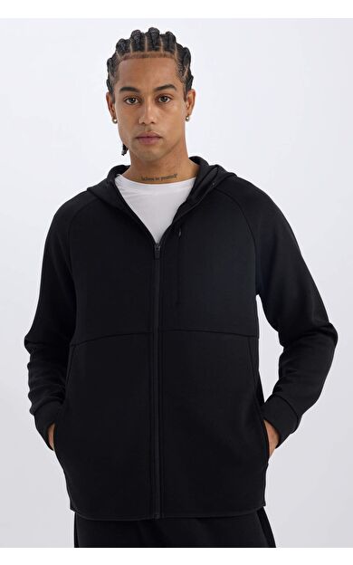 DeFactoFit Slim Fit Dar Kesim Skuba Dalgıç Kumaş Fermuarlı Sweatshirt A6956AX25SPBK81