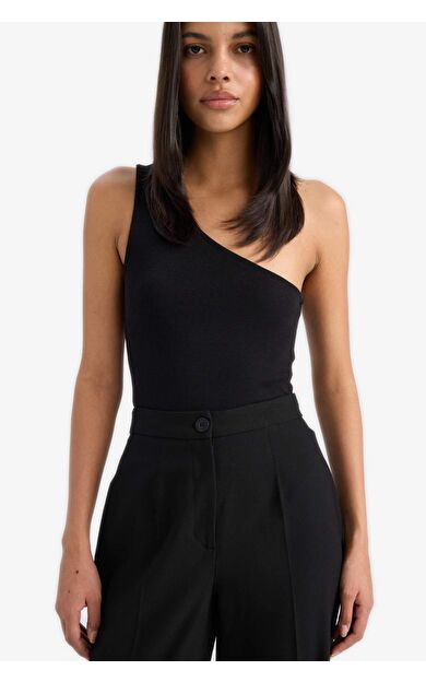 DeFacto Slim Fit Dar Kesim Tek Omuzlu Fitilli Kaşkorse Atlet A7453AX25SMBK81