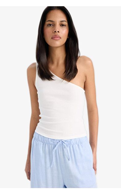 DeFacto Slim Fit Dar Kesim Tek Omuzlu Fitilli Kaşkorse Atlet A7453AX25SMER105